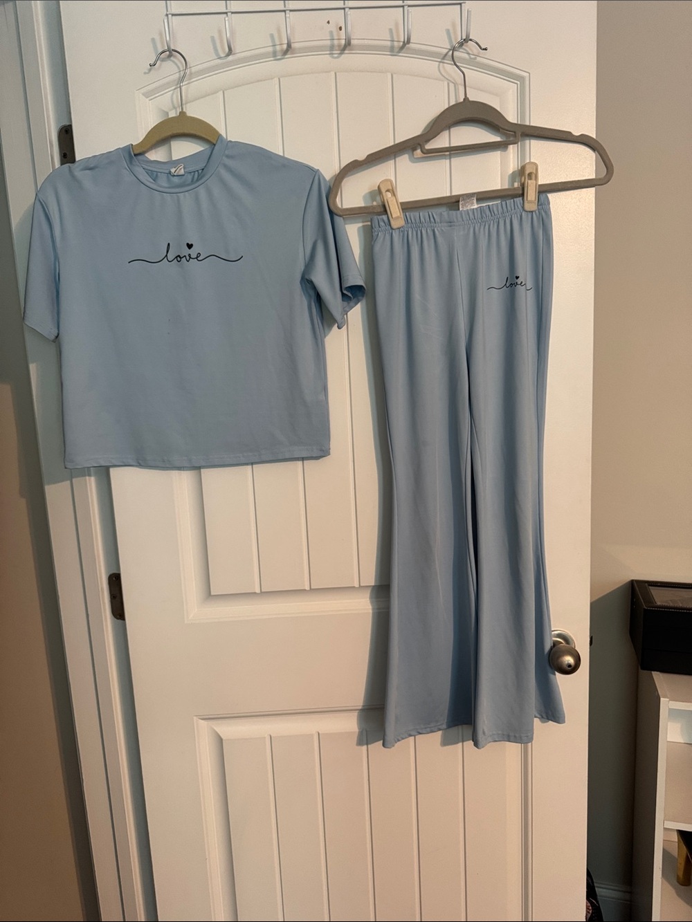 SHEIN Light Blue 'Love' Kids Matching Tee and Flared Pants